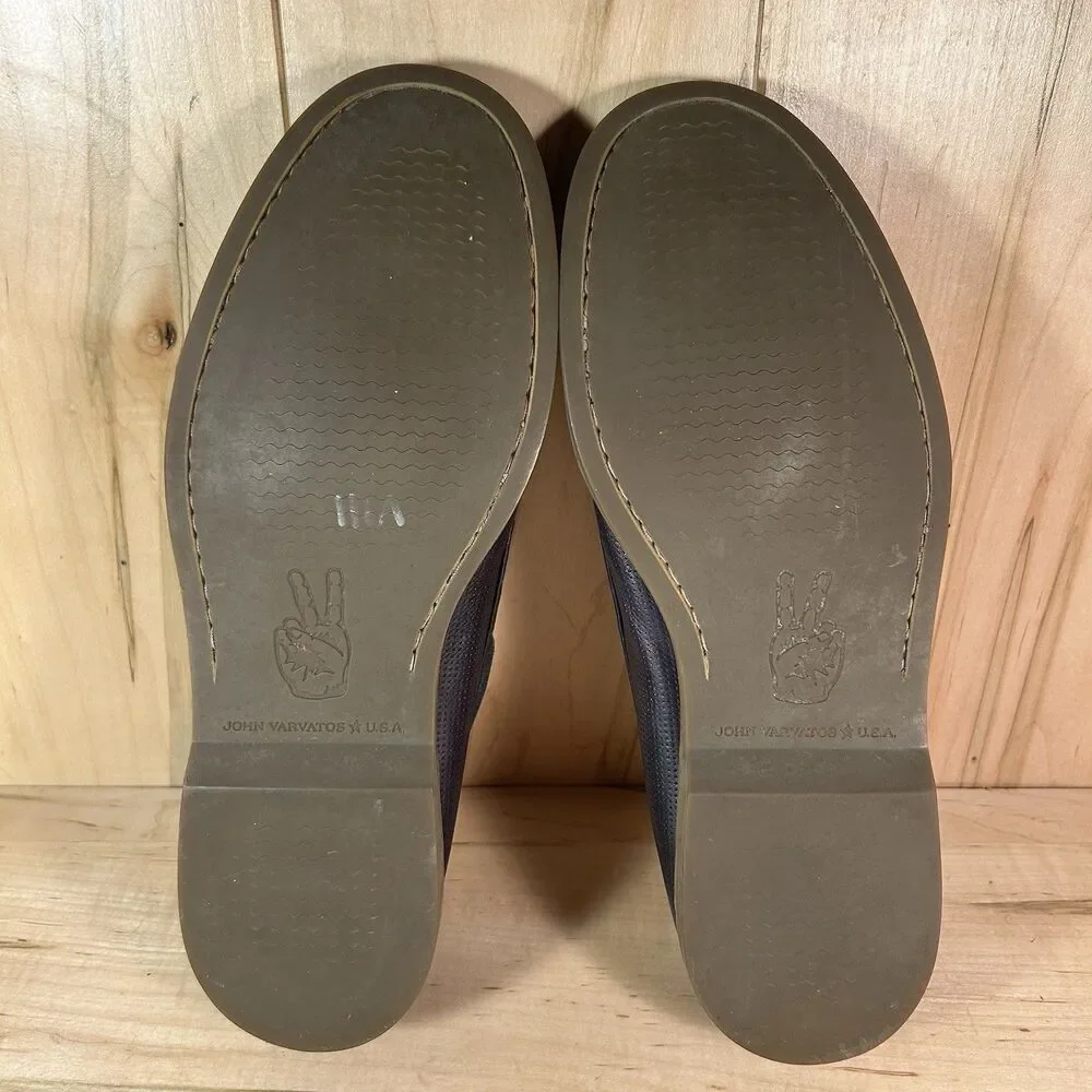 JOHN VARVATOS Schooner 10.5 M Navy Perforated Leather Moccasin Loafer Boat Shoes